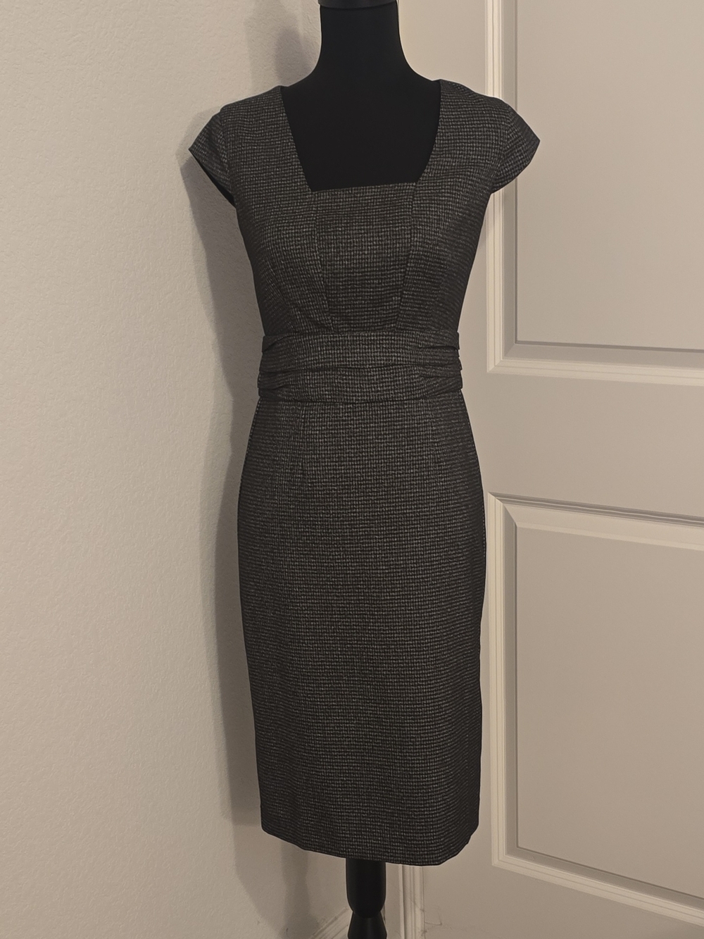 Banana Republic Charcoal Micro-Check Midi Sheath Dress